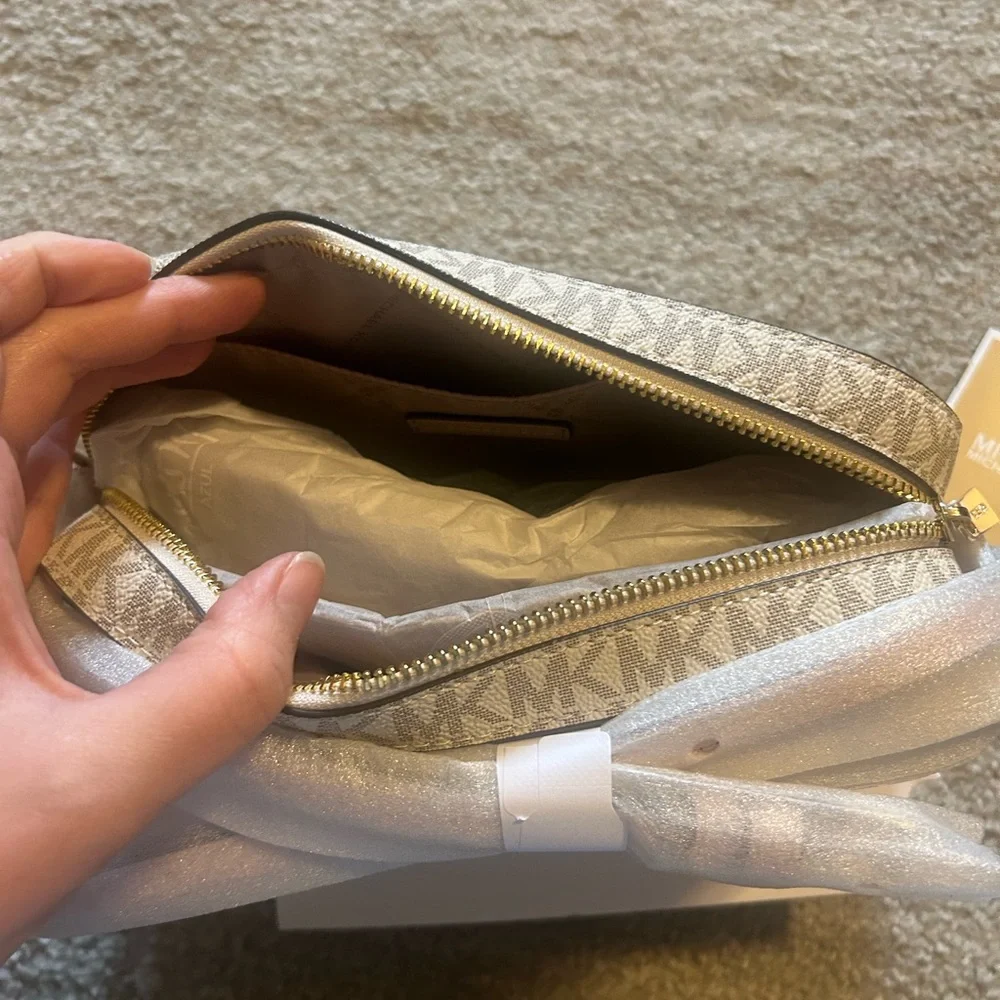 NWT Michael Kors Beige Monogram Crossbody Bag